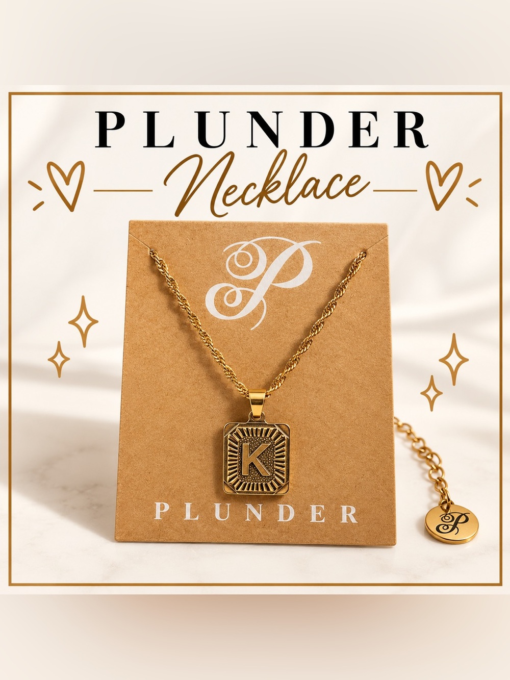 Plunder Gold Tone Initial K Pendant Necklace Adjustable